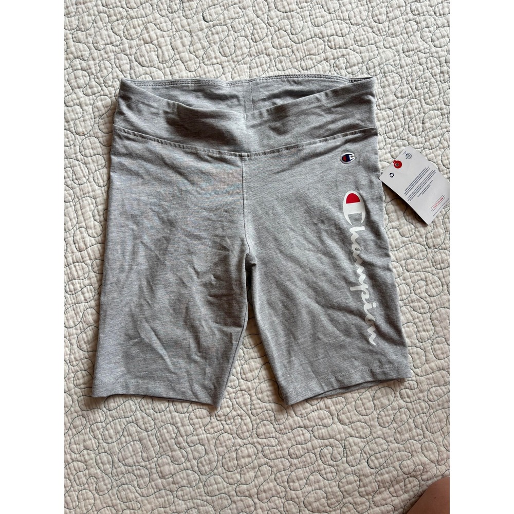 Champion Girls Heather Gray Bike Shorts Large 14 Logo Activewear